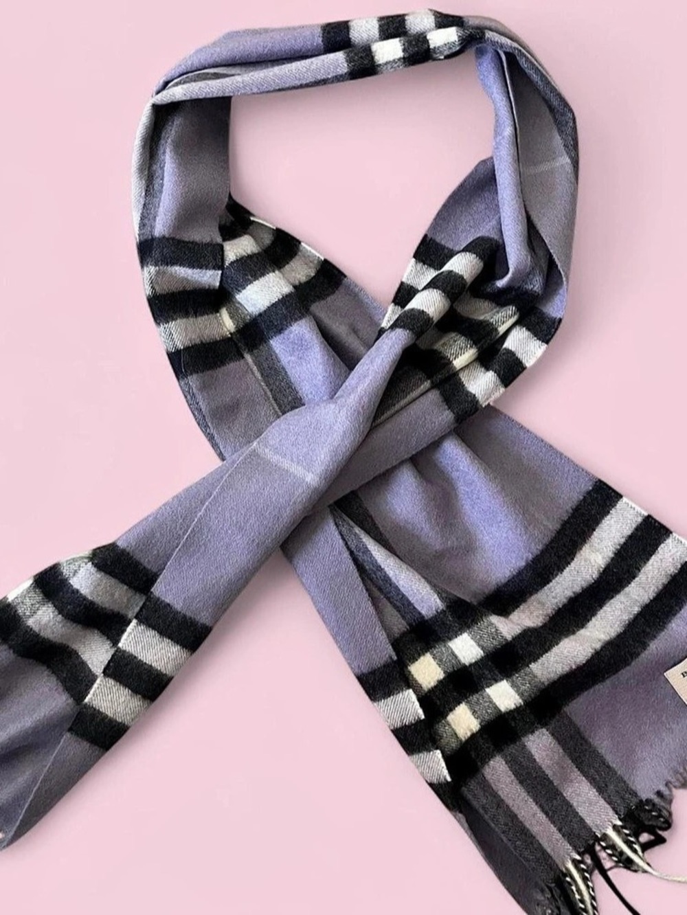 Burberry Check Cashmere Scarf in Purple & Black